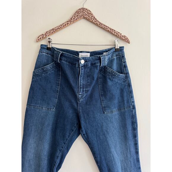 FRAME Le High Flare Trapunto Stitch Jeans in Aurora Size 33 - Picture 4 of 7